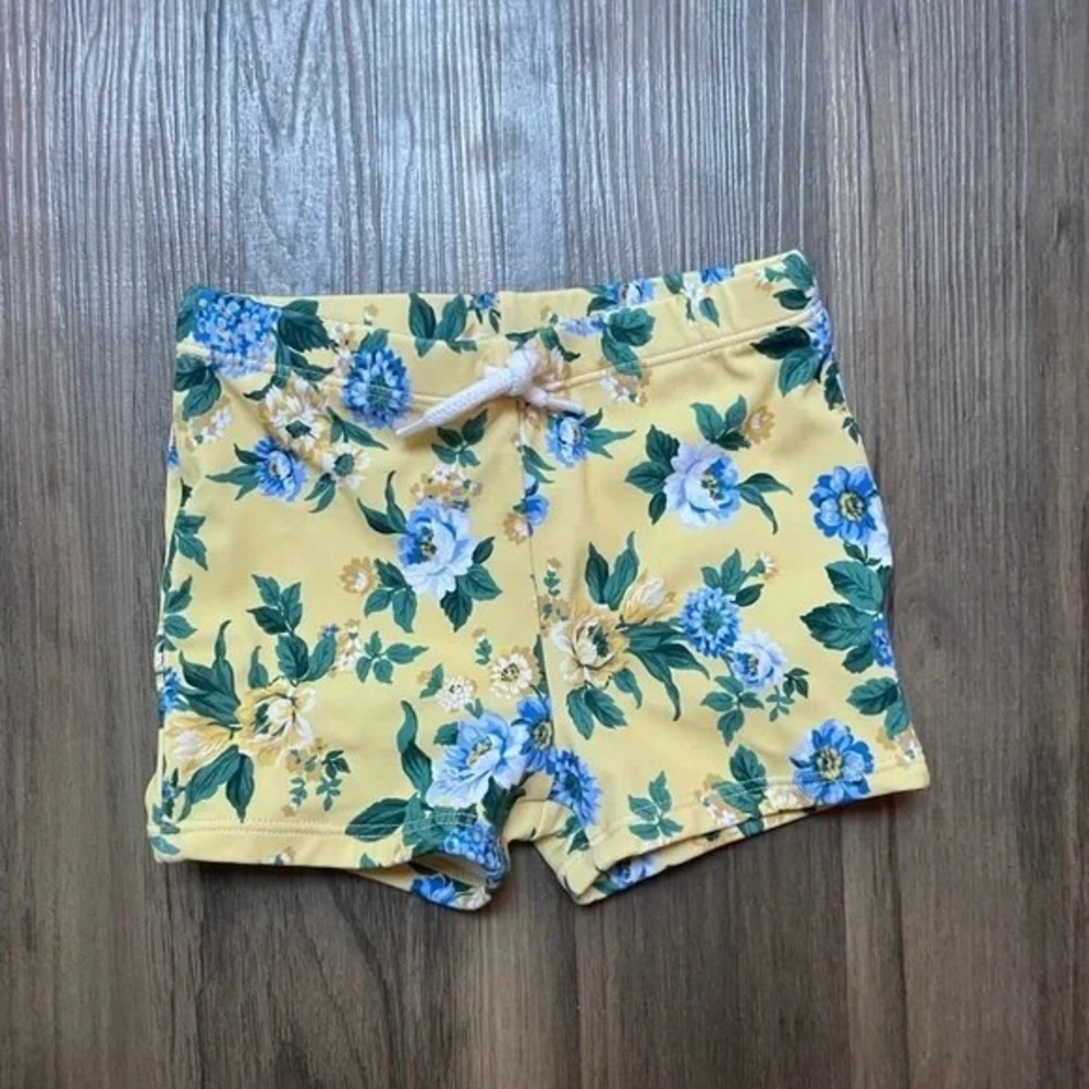 Janie and Jack Swim Trunks Kids 18-24 Months Yellow Blue‎ Floral Swim Shorts